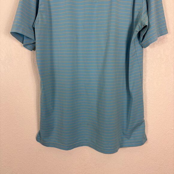 Peter Millar Blue w/ Yellow Striped Collared Short Sleeve Polo Top Men's L - Picture 8 of 9